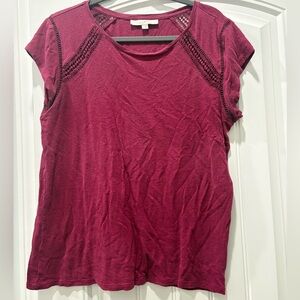 LOFT Burgundy Short Sleeve Top with Crochet Details